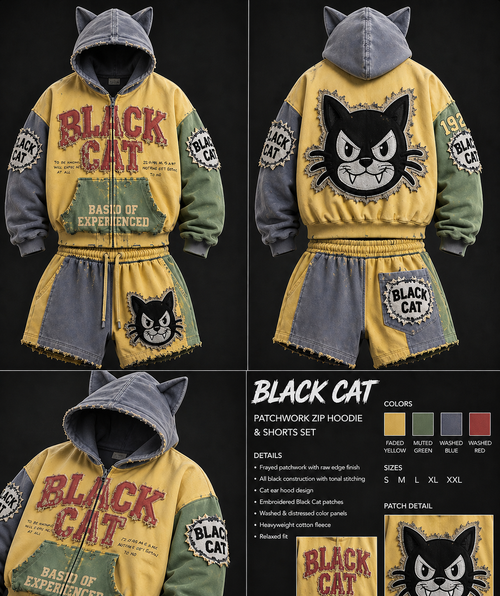 RastaCat | Patchwork Zip Hoodie & Shorts Set